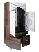 Wooden Pooja Mandir for Home with LED Light & Storage | Modern Temple Cabinet with Drawer & Shelves