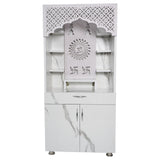 Modern Wooden Mandir with LED Light – White & Brown Finish Temple for Home (130x60x34 cm) | Pooja Mandir with Storage Cabinet