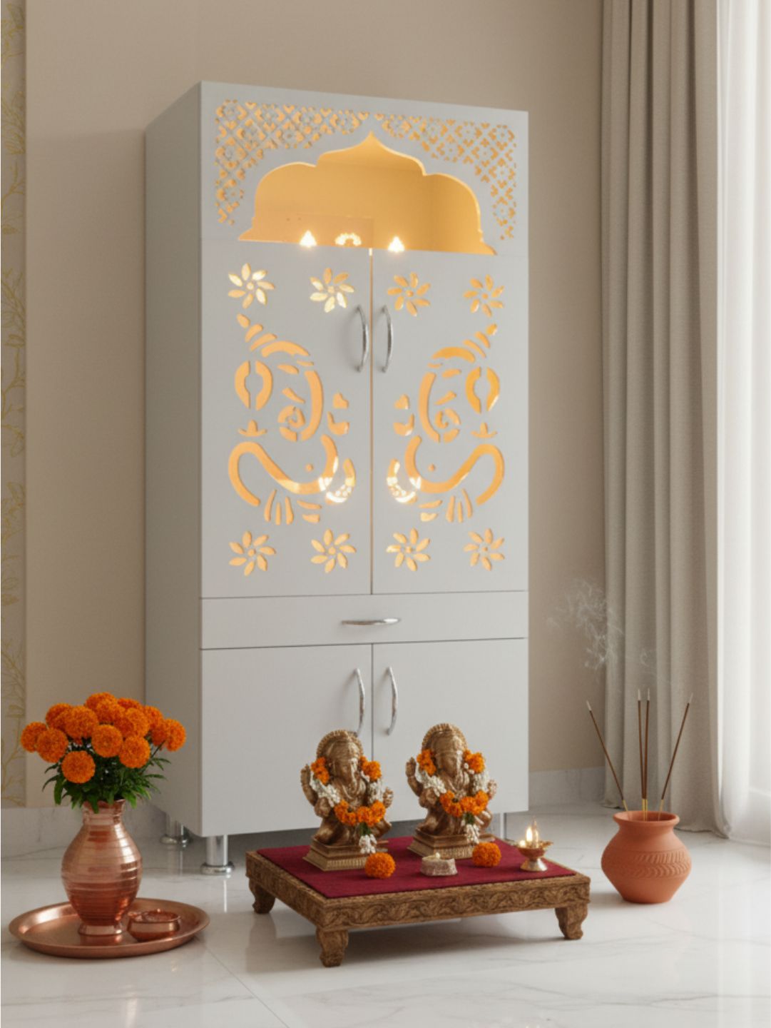 Wooden Pooja Mandir with LED Light