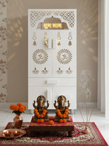 Premium White Wooden Pooja Mandir with Storage & LED Cutwork Design