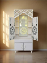 Premium Wooden Mandir with LED Backlight (White Finish) The Mandir Company
