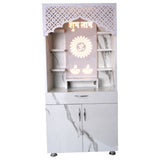 Premium Shubh Labh Wooden Mandir with LED Light – White & Brown Home Temple with Storage (130x60x34 cm)