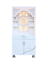 Modern White Pooja Mandir With LED Backlight and Storage
