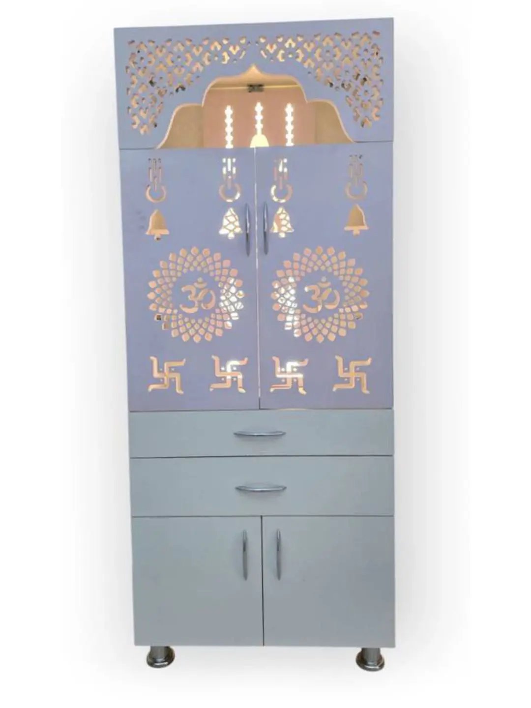 Modern Wooden Mandir with LED Light & Storage The Mandir Company