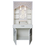 White Wooden Temple for Home with LED Light | Modern Pooja Mandir with Storage | 130x60x34 cm | The Mandir Company