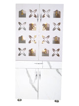 Premium Wooden Mandir for Home with LED Om Swastik Panel & Designer Bell Doors | Modern White Pooja Cabinet with Storage