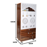 Wooden Pooja Mandir for Home with LED Light & Storage | Modern Temple Cabinet with Drawer & Shelves