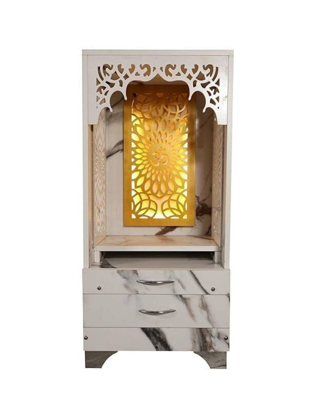 Premium Carved Floral Pooja Mandir in Marble Finish