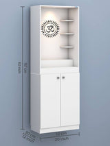 Modern Wooden Pooja Mandir with LED Light & Storage Cabinet