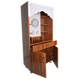 Premium Shubh Labh Wooden Mandir with LED Light – White & Brown Home Temple with Storage (130x60x34 cm)
