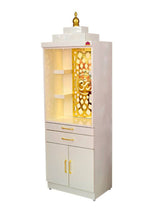 Modern Standing Pooja Mandir With Golden Jaali and Dome Top