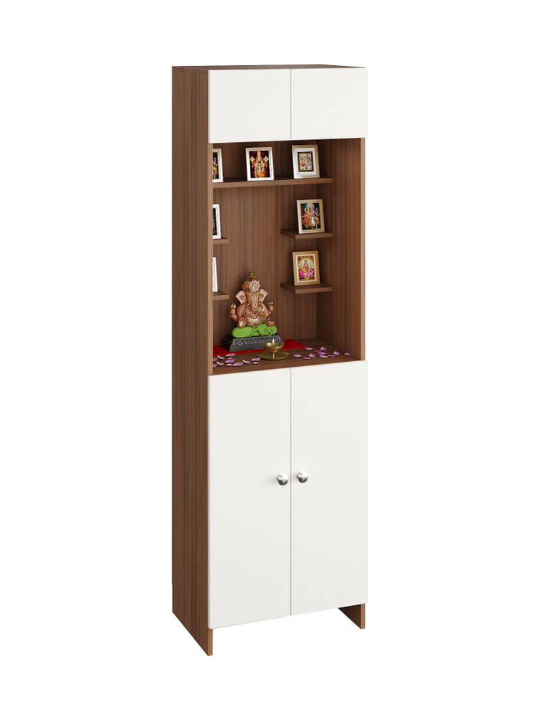 Wood and White Finish Pooja Mandir with Storage