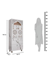 Modern Standing Pooja Mandir With Marble-Finish Design and Decorative Doors