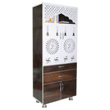 Wooden Home Mandir with LED Light & Storage Drawers – White, Brown & Black Temple Unit (145x60x34 cm) Modern Pooja Cabinet