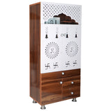 Modern Wooden Mandir with LED Panel & Storage Drawers | Brown & Black Pooja Cabinet (130x60x34 cm)