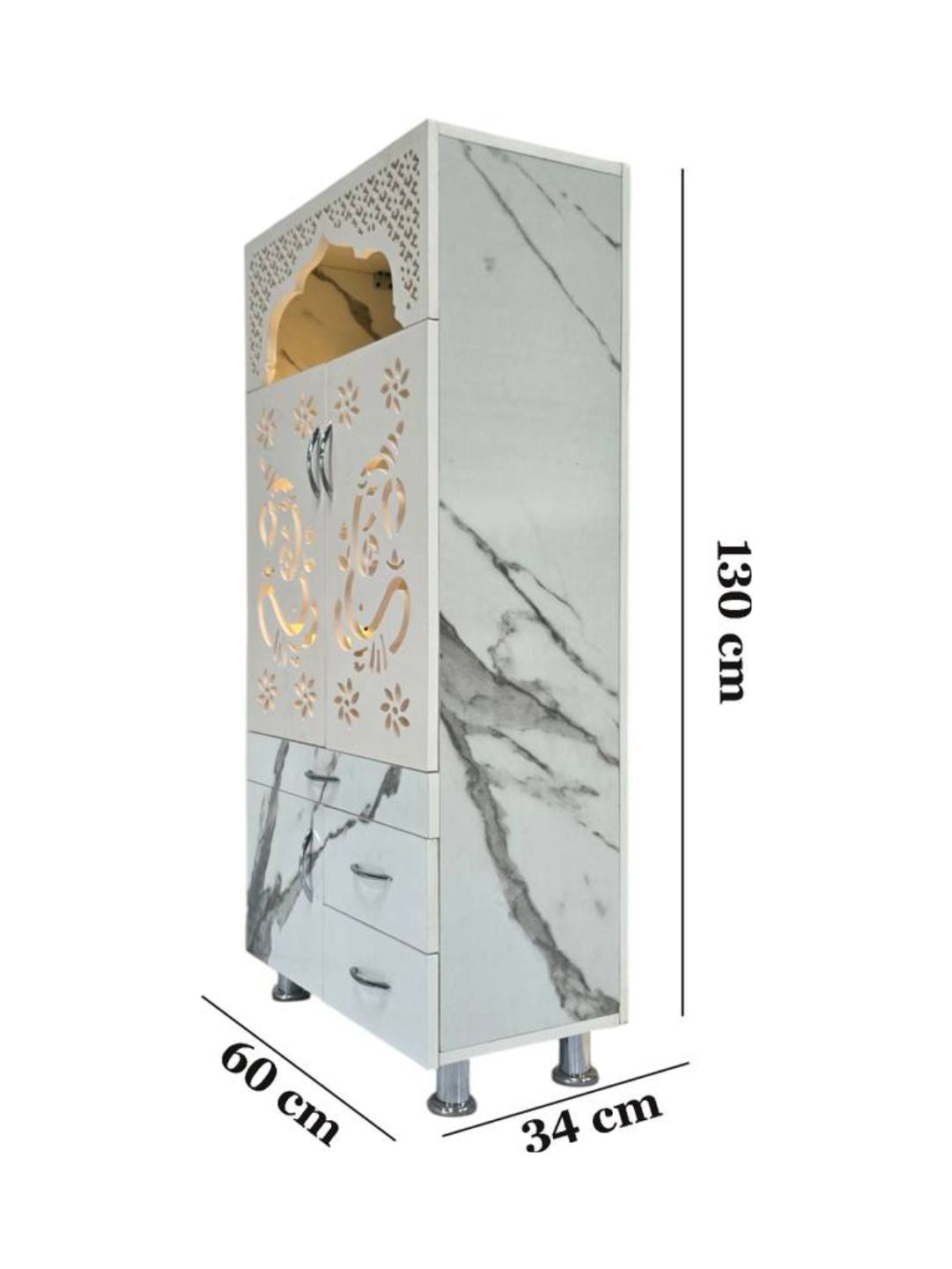 Marble-Finish Wooden Pooja Mandir with LED Light