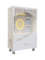 White Marble-Finish Pooja Mandir with LED Backlight