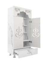 Marble Finish Wooden Mandir with Shubh Labh Carving & LED Light (60×34×130 CM) The Mandir Company