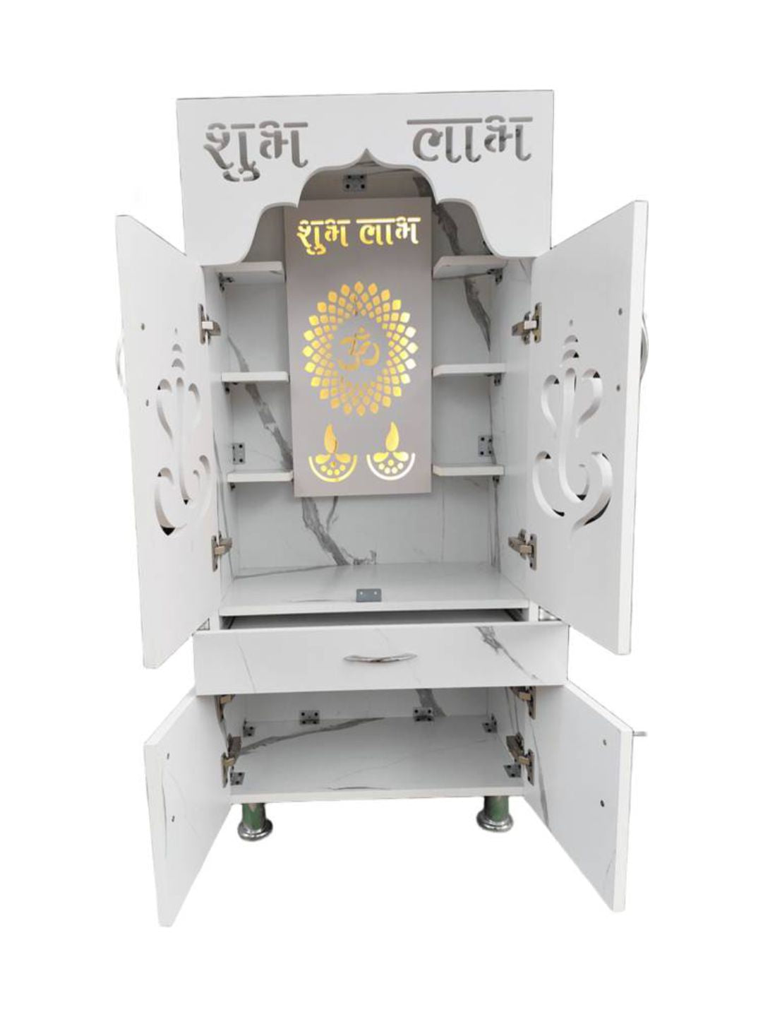 Premium Marble-Finish Pooja Mandir with Shubh–Labh Design