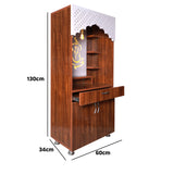 Ganesh LED Wooden Mandir for Home – White & Brown Finish Temple with Storage Cabinet (130x60x34 cm)