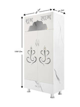 Marble Finish Wooden Mandir with Shubh Labh Carving & LED Light (60×34×130 CM) The Mandir Company