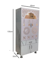 Marble Finish Wooden Mandir with LED Light & Storage – Modern Pooja Mandir for Home (60x35x130 CM) The Mandir Company