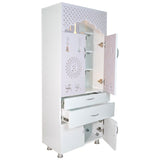 Luxury Wooden Mandir for Home with LED Om Panel & Double Drawer Storage | Modern White Pooja Temple Cabinet
