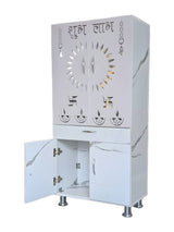 White Marble-Finish Pooja Mandir with Decorative Cut-Work Doors