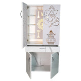 Wooden Mandir for Home with LED Light & Storage | Modern Pooja Cabinet with Ganesh Design & Marble Finish