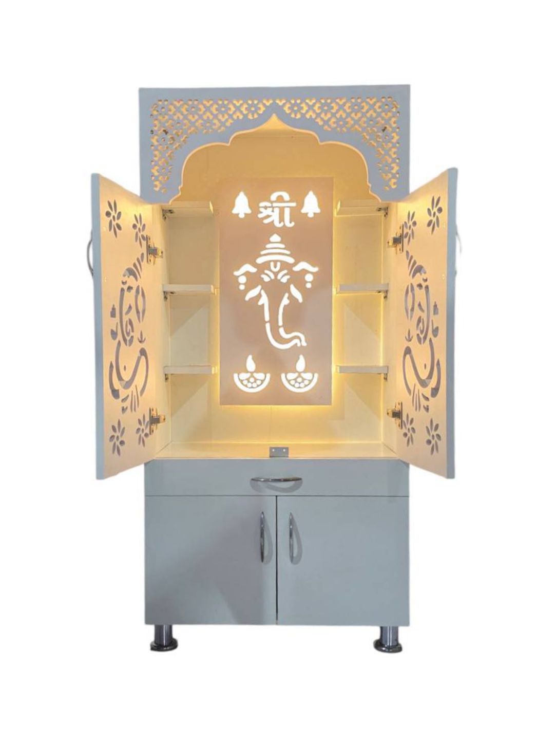 Wooden Pooja Mandir with LED Light