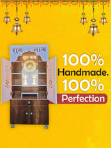 Wooden Pooja Mandir with “Shubh Labh” Design & Storage Cabinet (Dual Tone Finish)