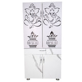 Wooden Mandir for Home with LED Shree Om Design & Storage | Modern White Pooja Cabinet with Ganesh Door