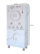 White Marble-Finish Pooja Mandir with Decorative Cut-Work Doors