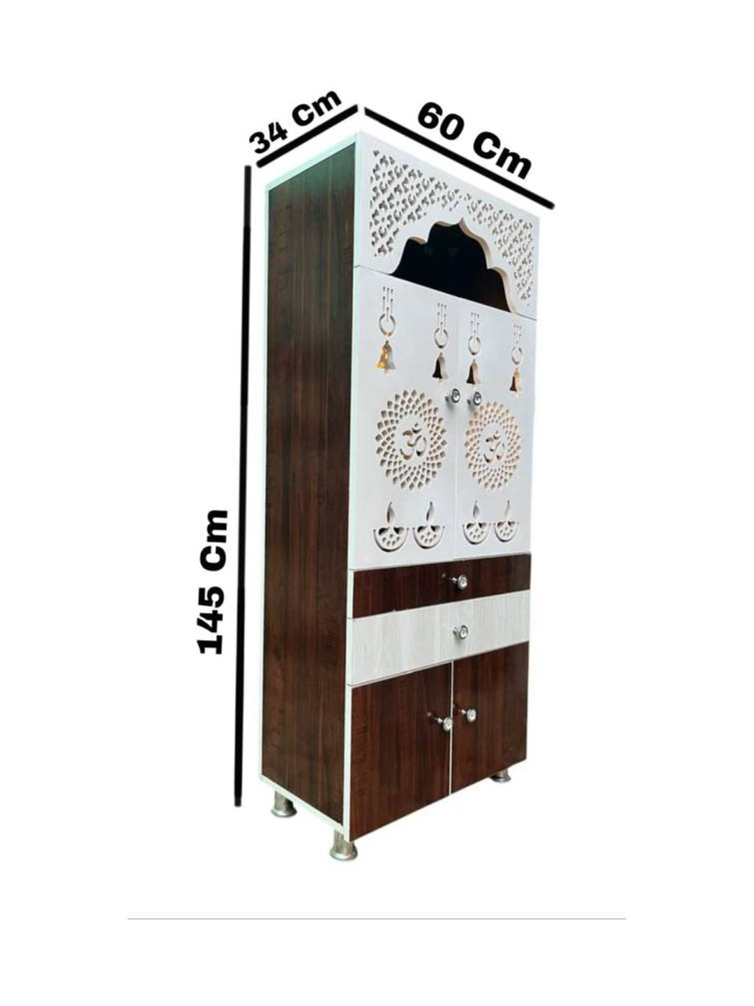 Wood and White Finish Pooja Mandir with Storage