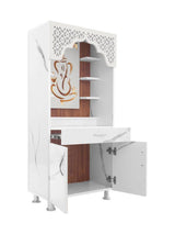 Modern White Marble-Finish Open Pooja Mandir With LED Ganesh