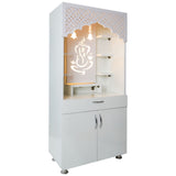 White Wooden Temple for Home with LED Light | Modern Pooja Mandir with Storage | 130x60x34 cm | The Mandir Company