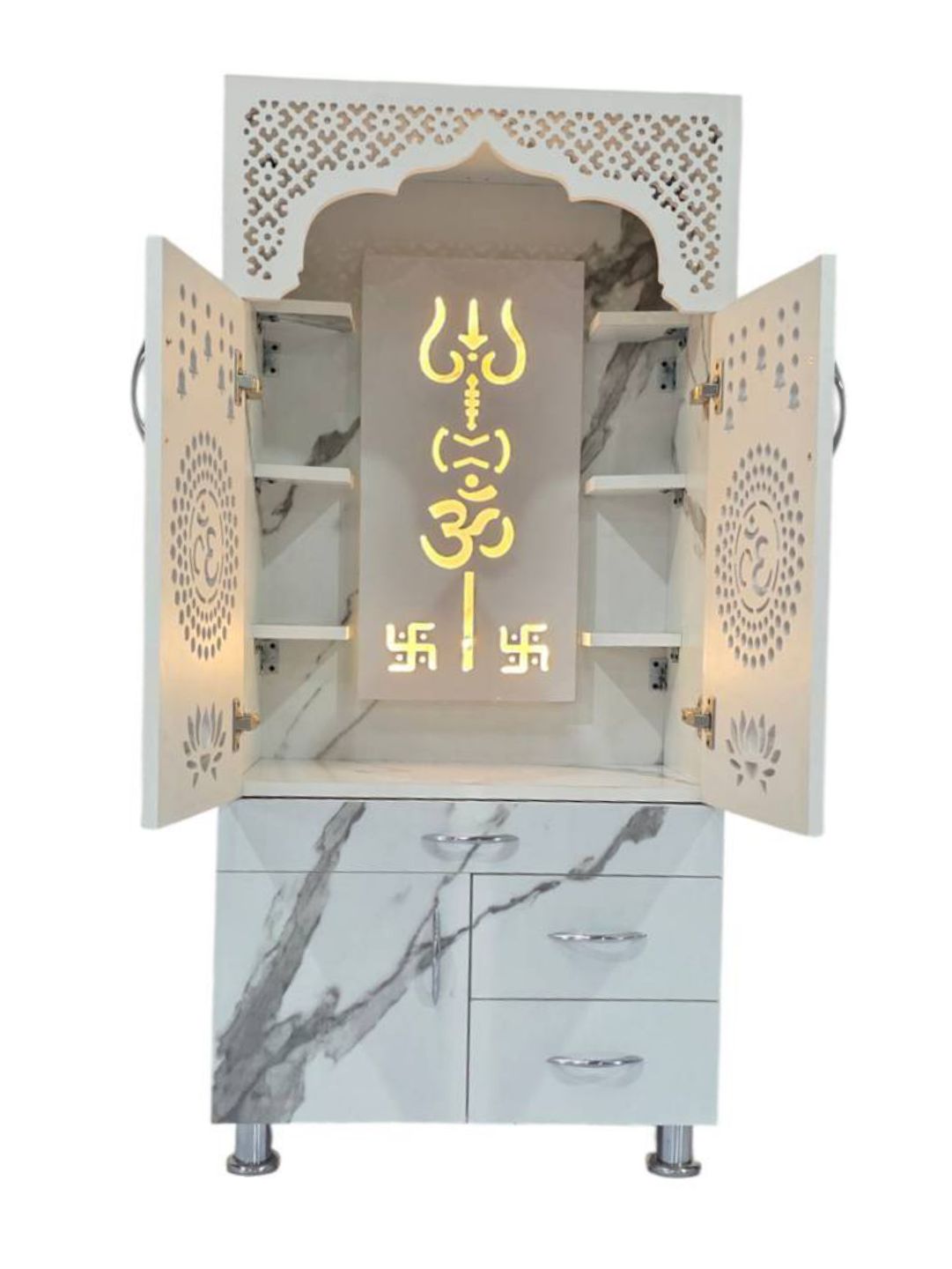 Premium Marble-Finish Pooja Mandir with LED