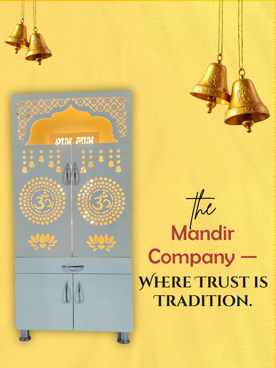 Designer Wooden Pooja Mandir with LED Backlight & “Om” Engraving